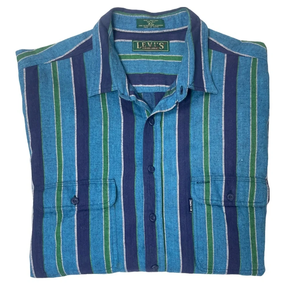 Vintage 80’s 90’s Levi’s Big E Vertical Striped Flannel Shirt Retro Streetwear